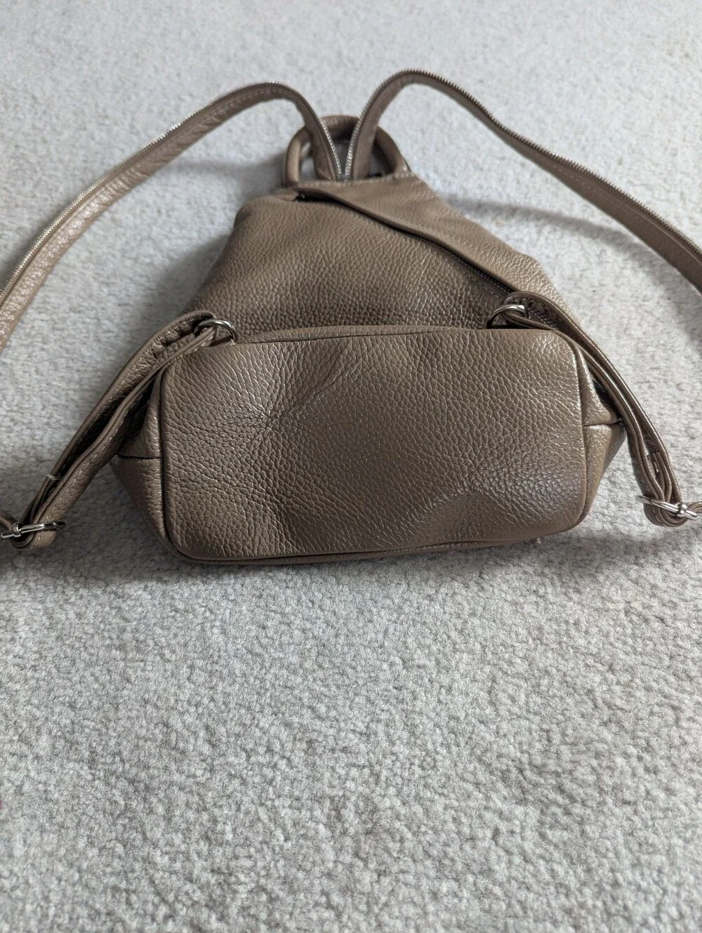 Valentina Pebbled Leather Taupe Multi-Wear Sling Backpack Bag